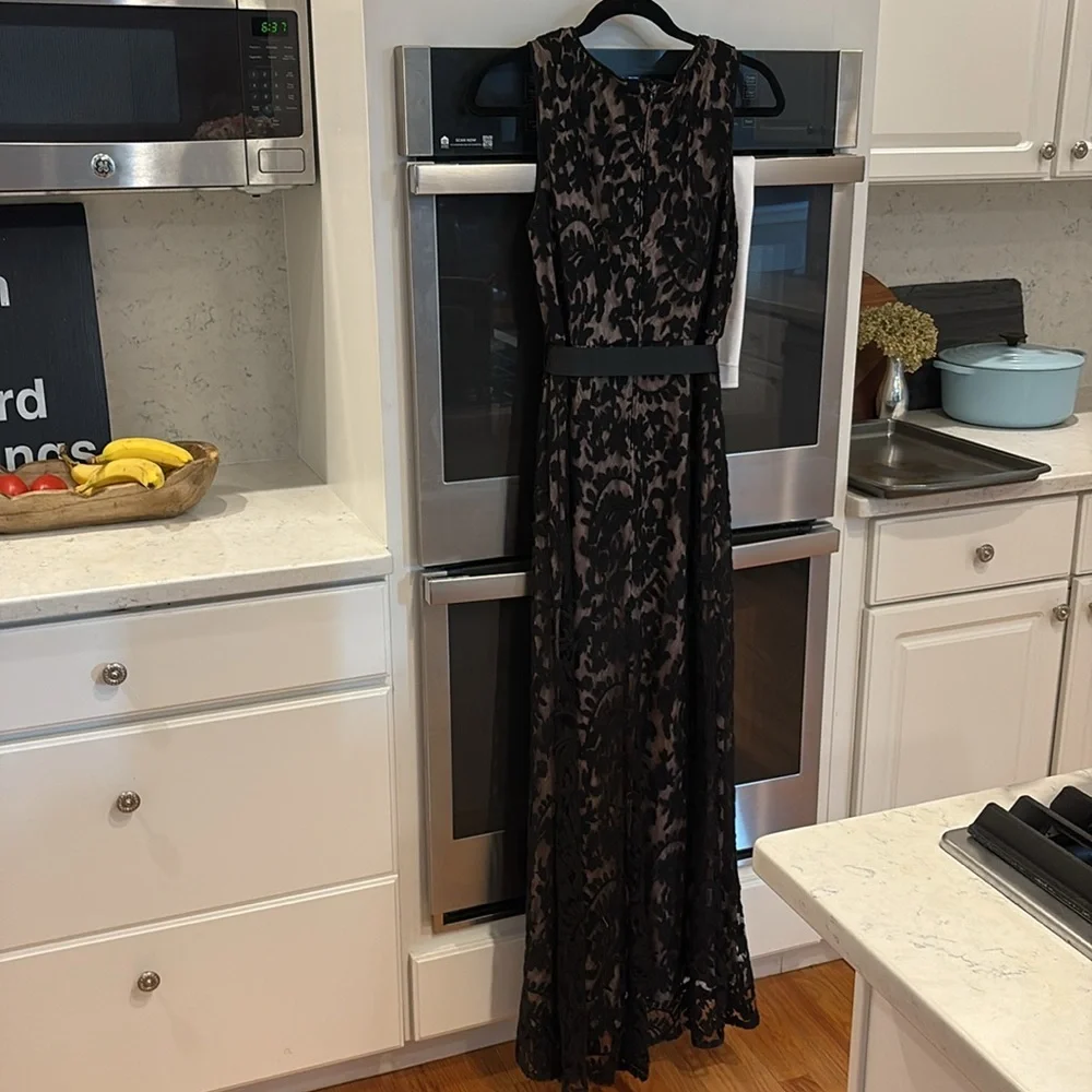 Adrianna Papell Black Lace Overlay Maxi Dress